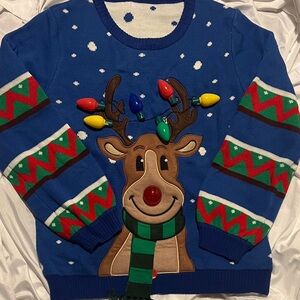 Festive Blue Reindeer Sweater